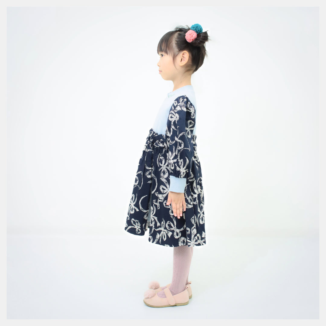 【100cm~120cm】ワンピース|リボンプリント|長袖