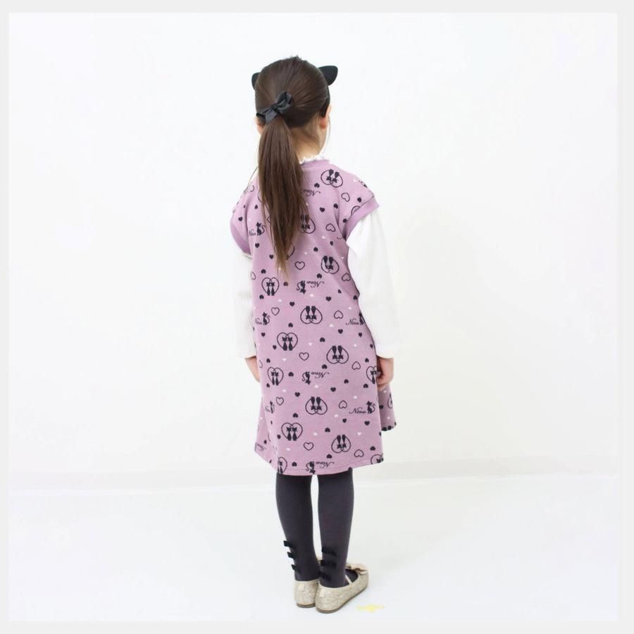 【130cm~140cm】ワンピース|ハート&CAT|ninoオリジナルジャガード生地