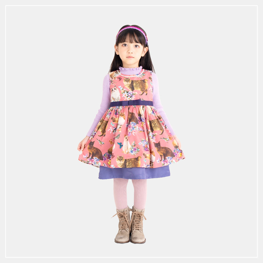 【130cm~150cm】ジャンパースカート|ピンクCATプリント