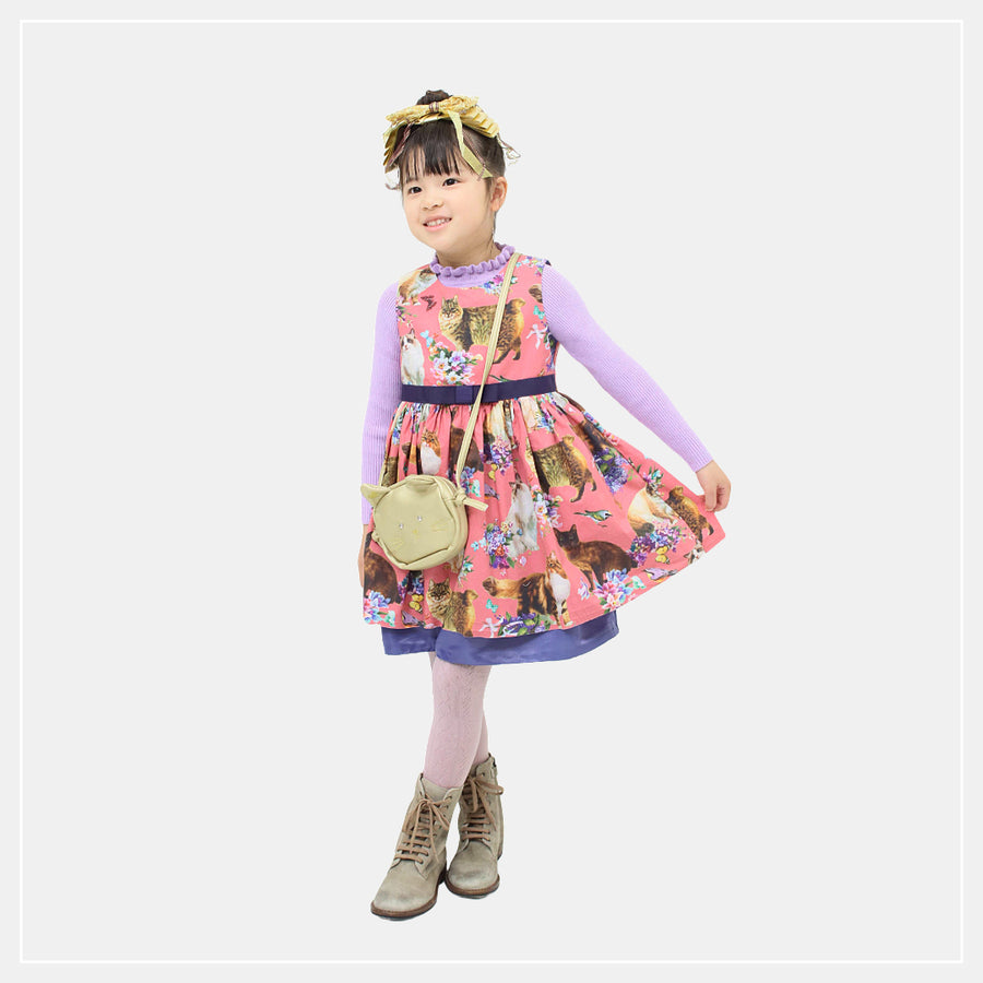 【130cm~150cm】ジャンパースカート|ピンクCATプリント