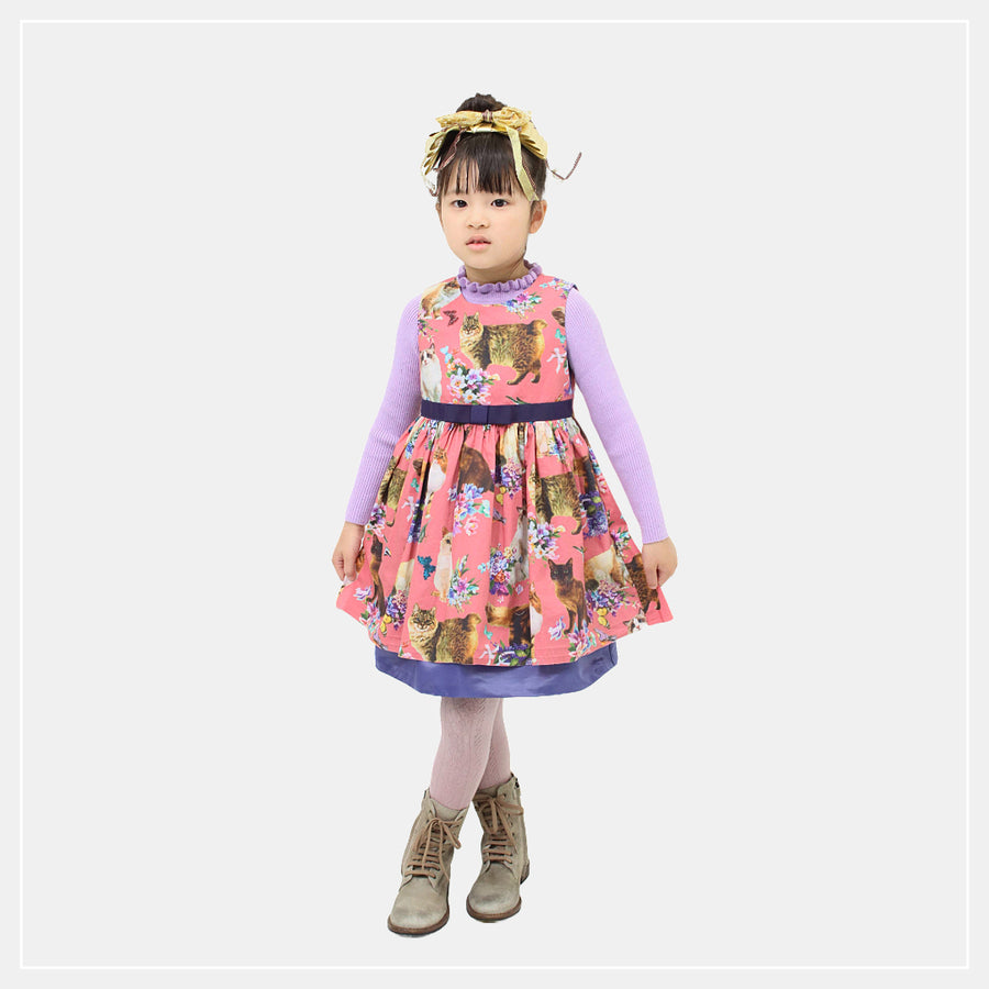 【130cm~150cm】ジャンパースカート|ピンクCATプリント