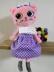 パープルドットワンピース+セーラー風付け襟