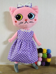 パープルドットワンピース+セーラー風付け襟