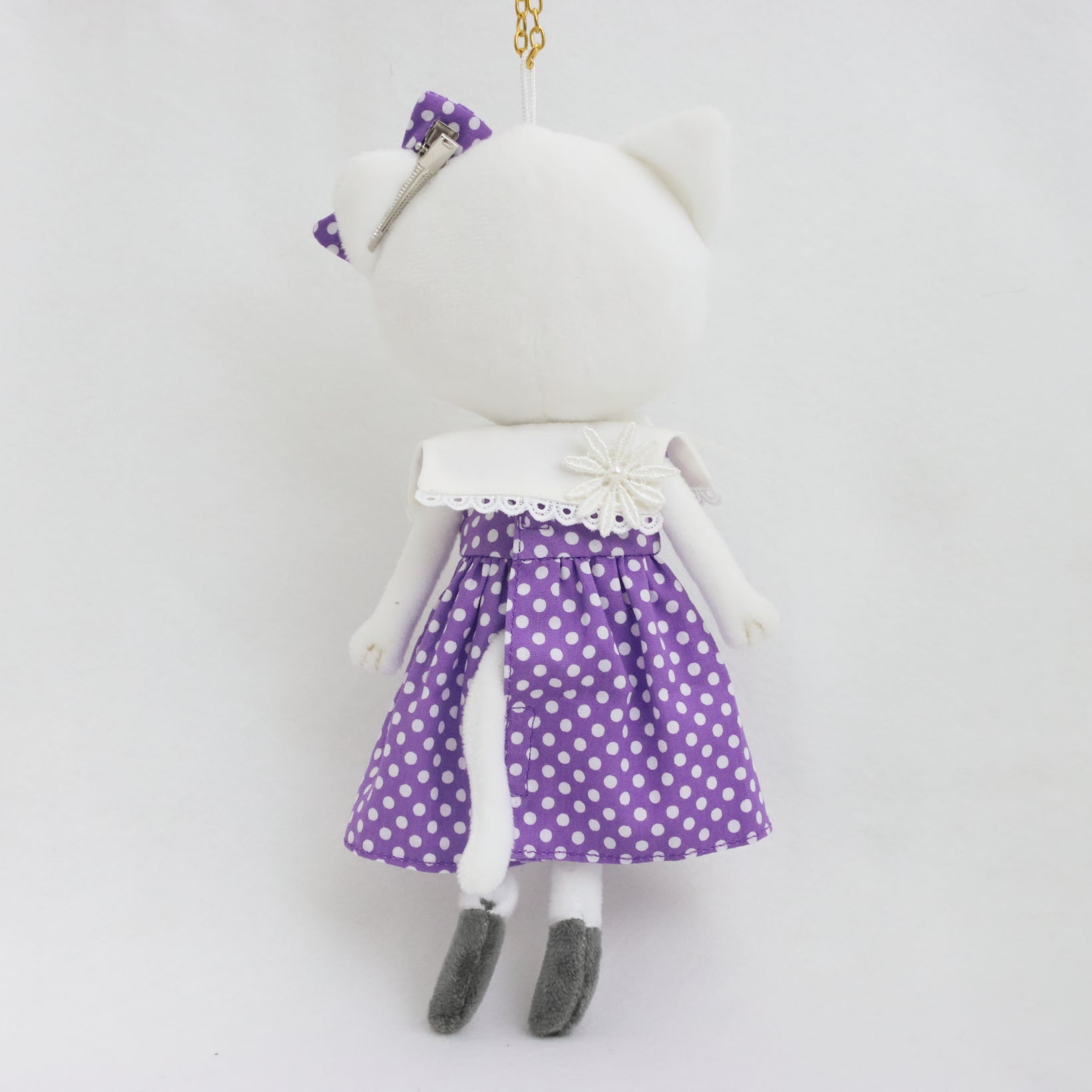 パープルドットワンピース+セーラー風付け襟