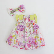 肩リボン付きボタニカルフラワーワンピース