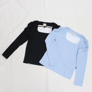 袖ギャザーレイヤード風 ロンTee