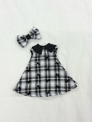 Check and ribbon monotone dress