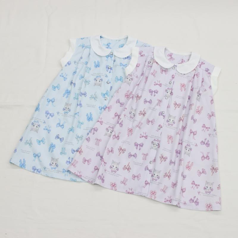 リボンねこオリジナルプリント前明きワンピース