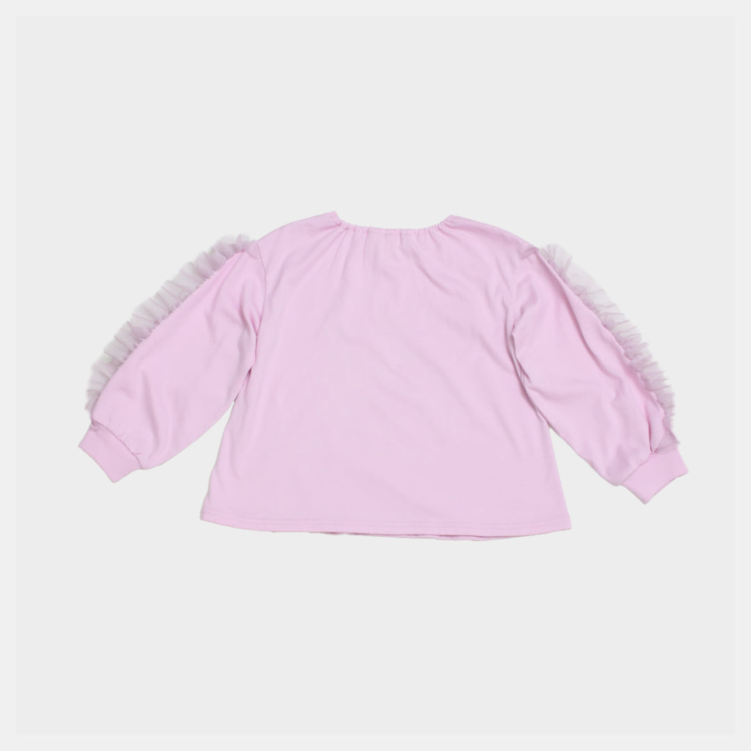 【130cm~150cm】ロングTシャツ｜袖チュール