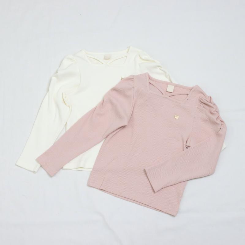 袖シャーリング テレコTee
