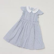 ストライプミニフラワープリント　丸襟ワンピース