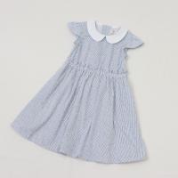 ストライプミニフラワープリント　丸襟ワンピース