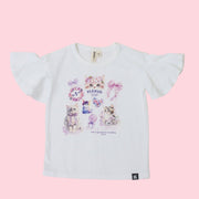 ラベンダーねこプリントTシャツ