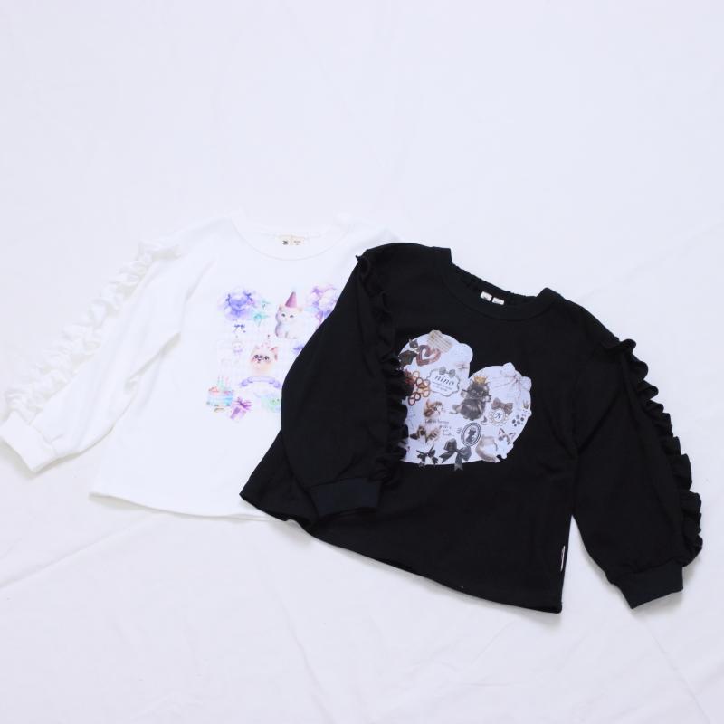 オリジナルねこプリント　袖フリルロングTee☆
