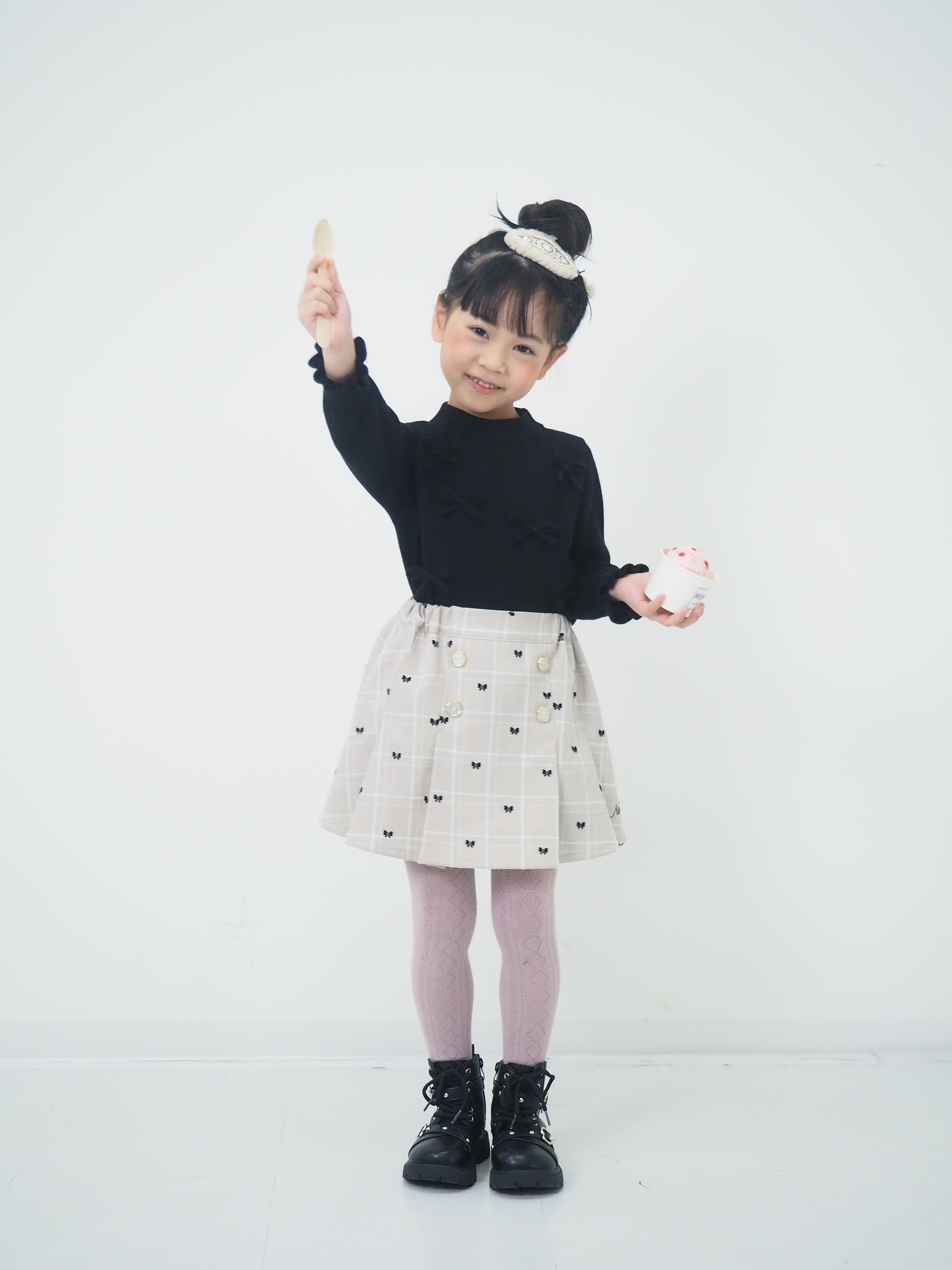 チェックリボンフロッキー　スカート風ショートパンツ