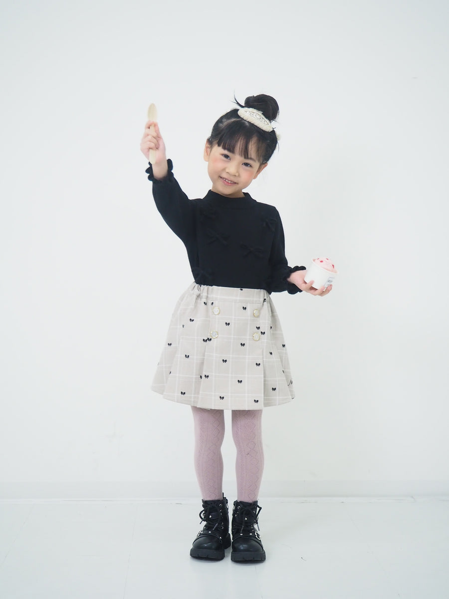 チェックリボンフロッキー　スカート風ショートパンツ