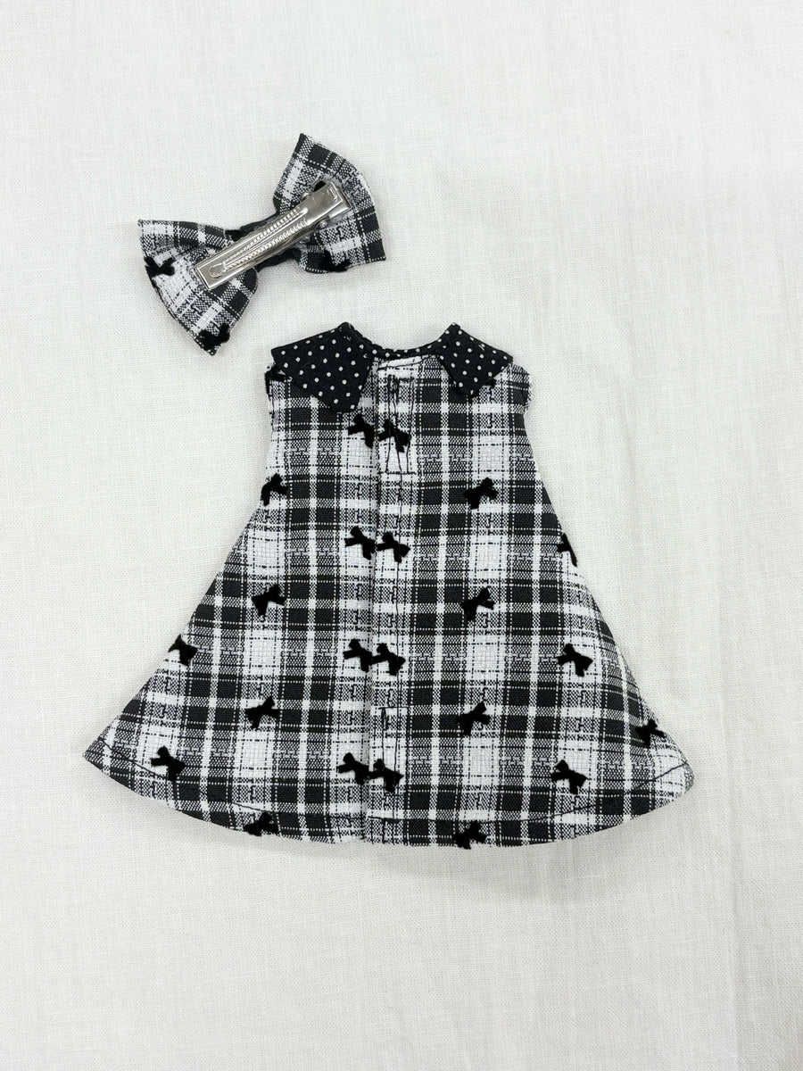 Check and ribbon monotone dress
