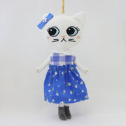 ギンガム×花柄ブルーのワンピース