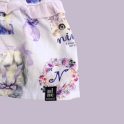 ミントストライプねこプリント　ティアードブラウス