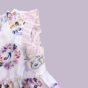 ミントストライプねこプリント　ティアードブラウス