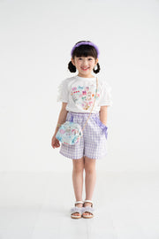 ミントストライプねこプリント　Tシャツ