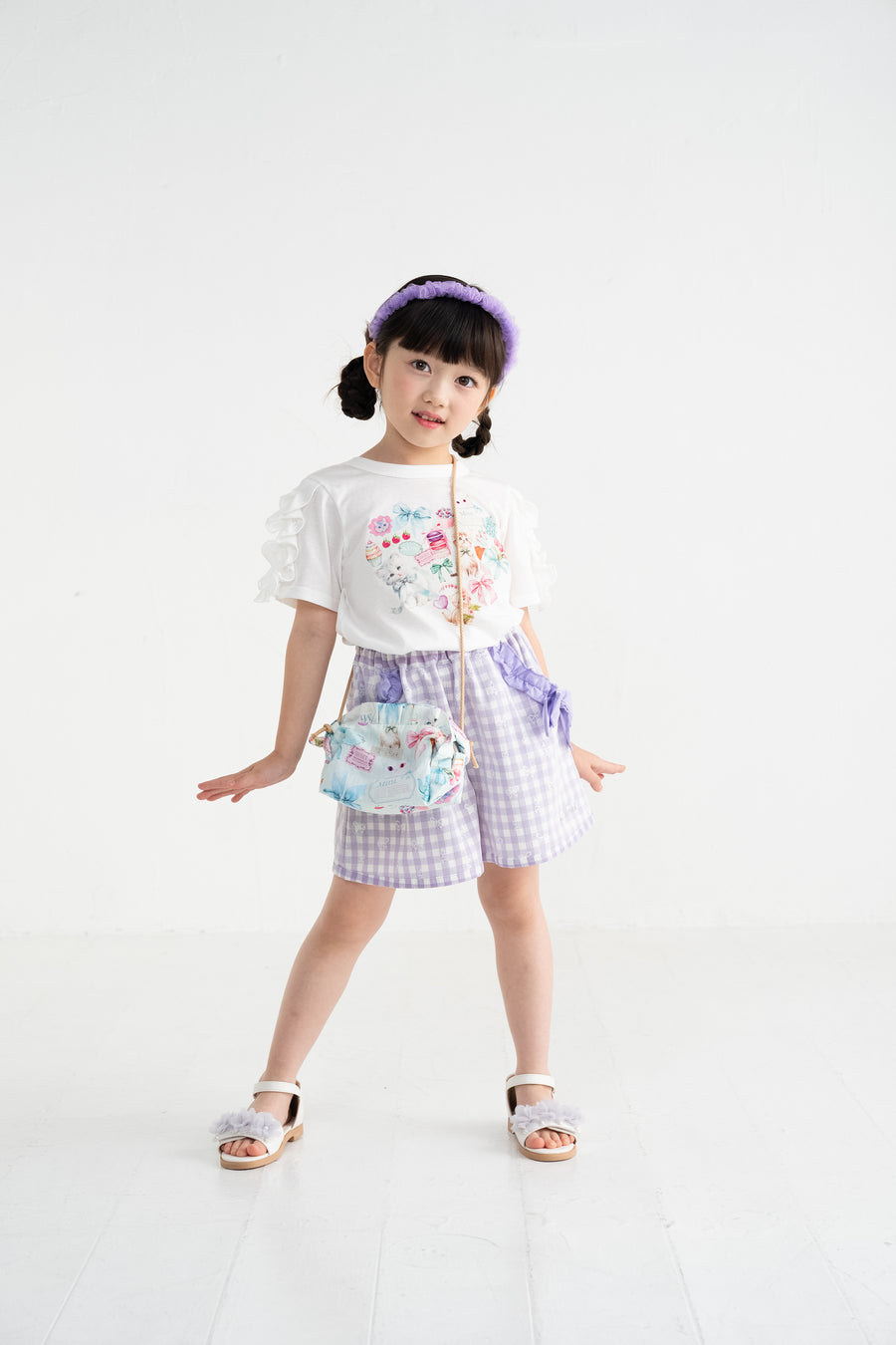 ミントストライプねこプリント　Tシャツ