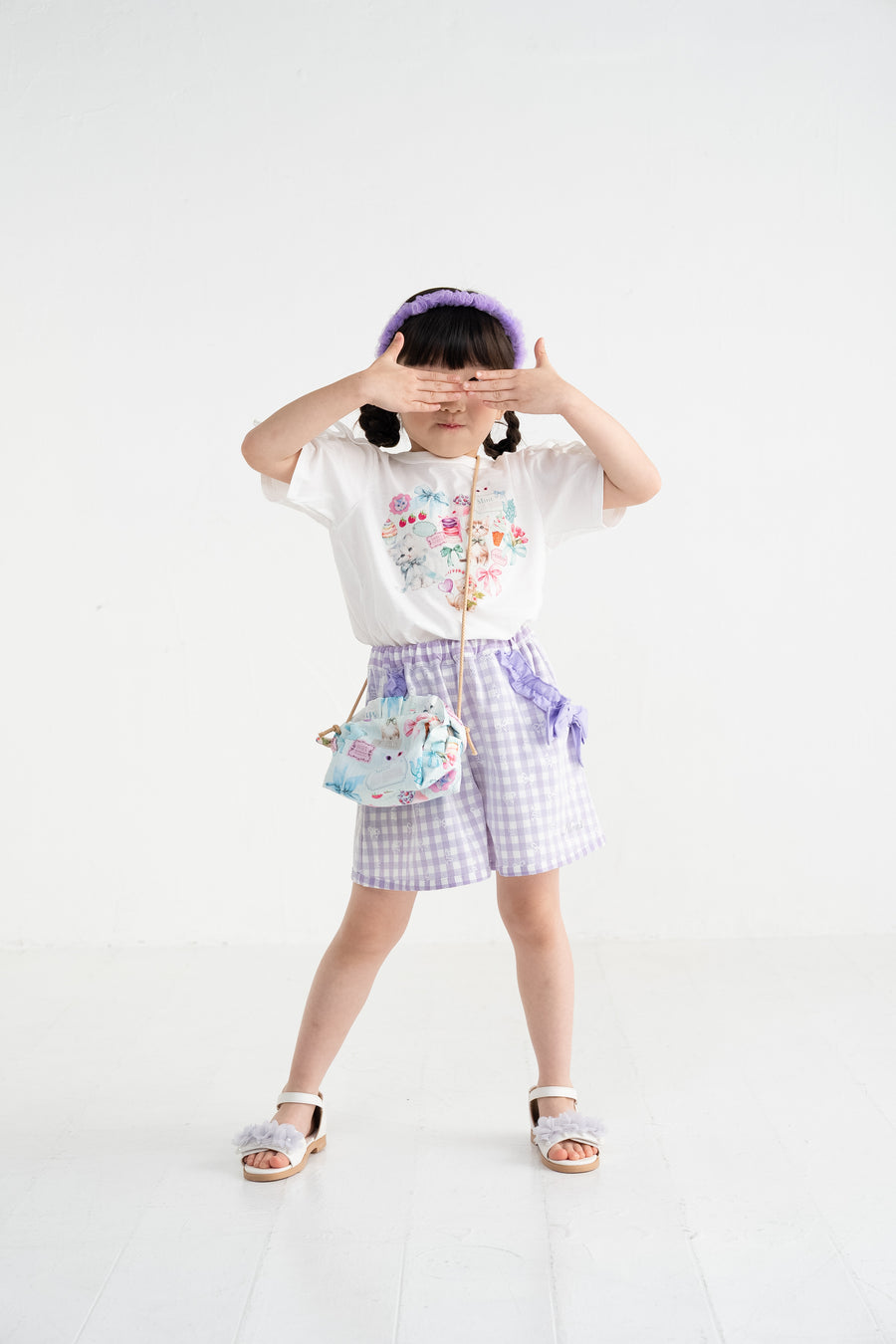 ミントストライプねこプリント　Tシャツ