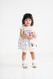 ミントストライプねこプリント　ベビースーツ