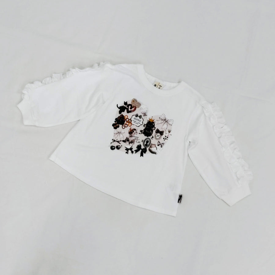 オリジナルねこプリント　袖フリルロングTee☆