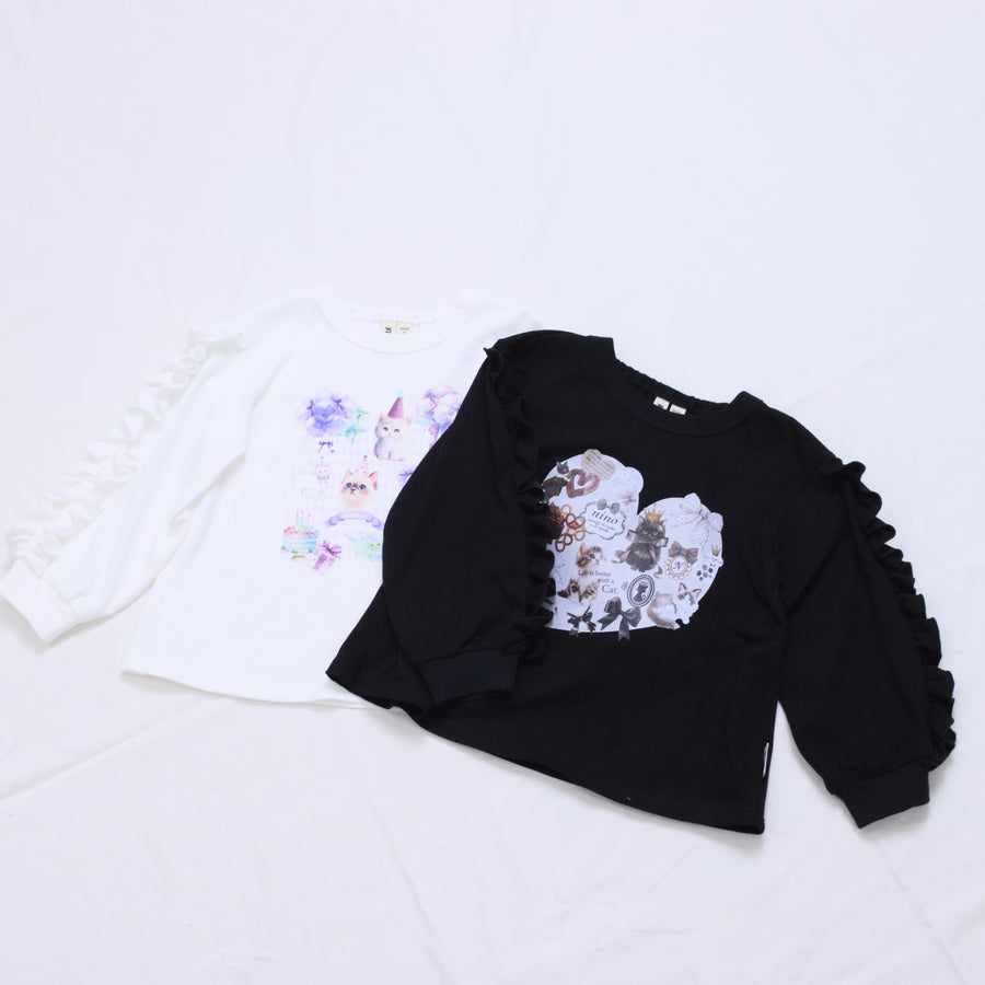 オリジナルねこプリント　袖フリルロングTee☆