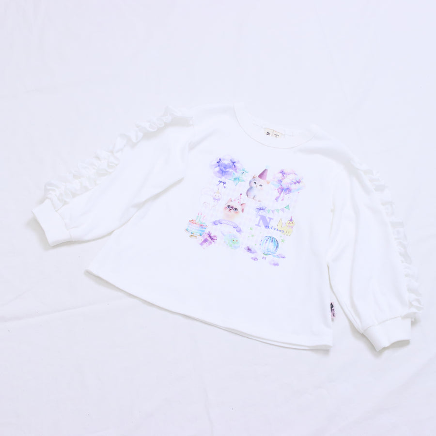 オリジナルねこプリント　袖フリルロングTee☆
