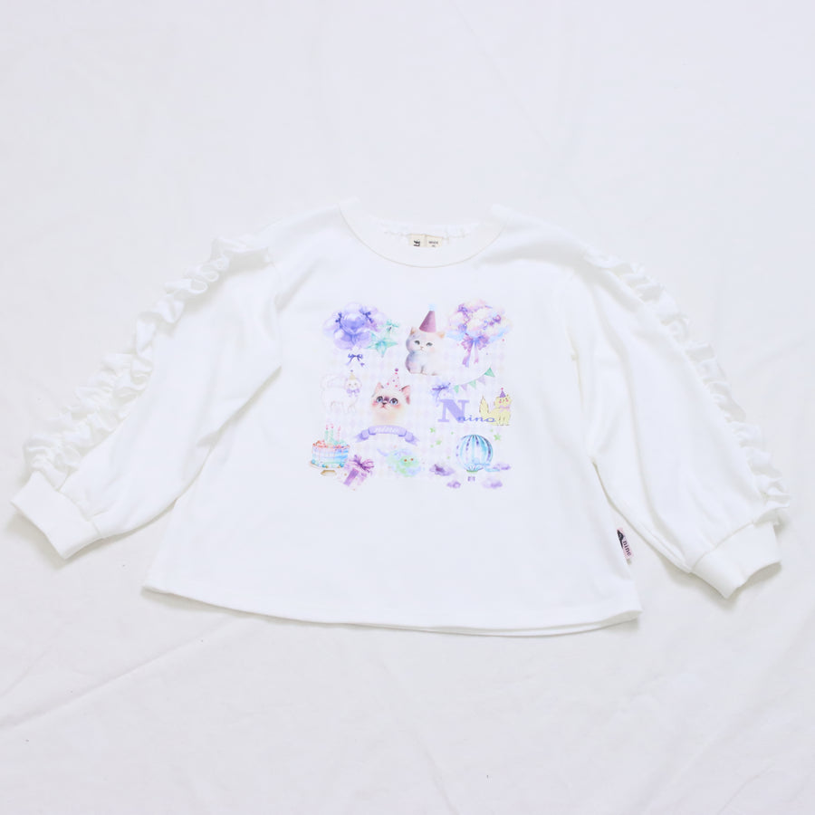 オリジナルねこプリント　袖フリルロングTee☆