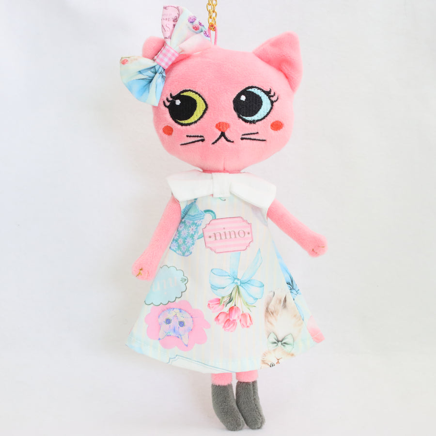 ミントストライプねこプリントワンピース