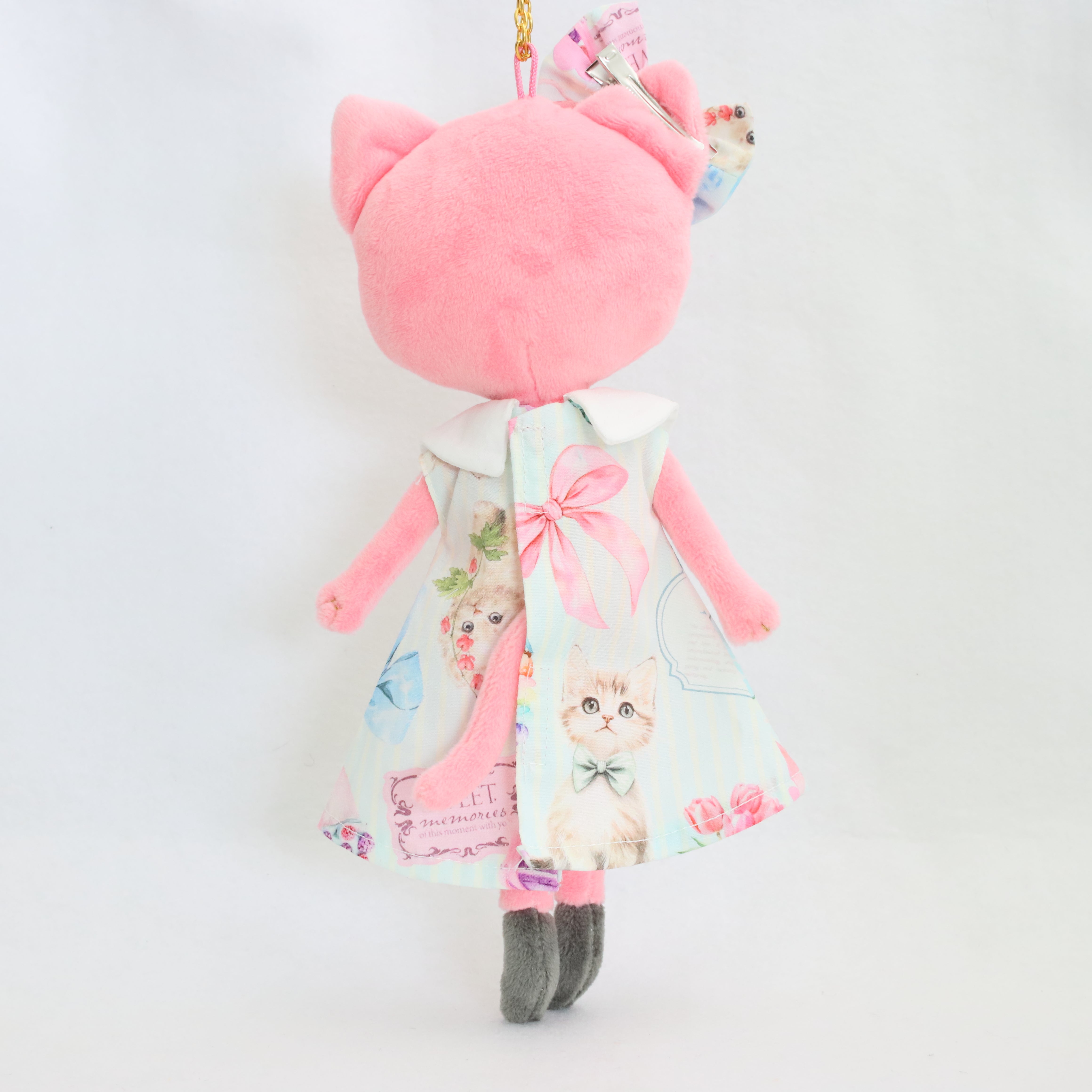 ミントストライプねこプリントワンピース