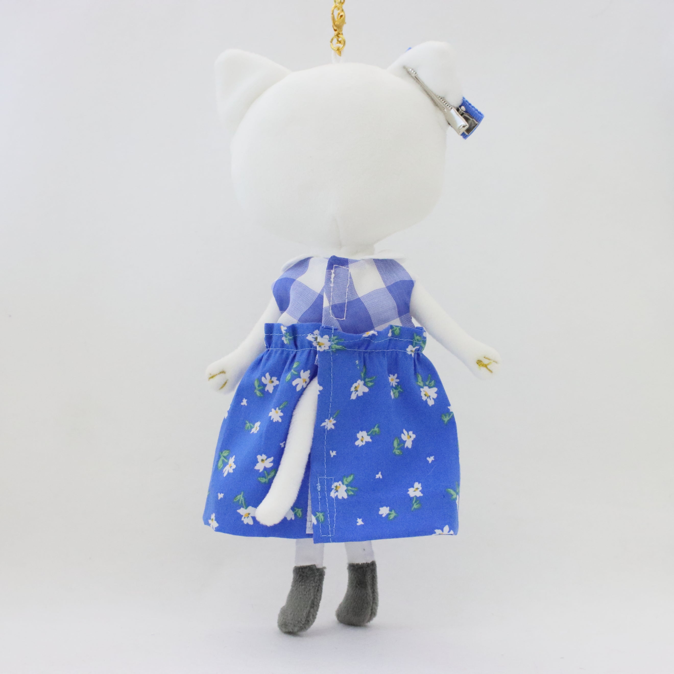 ギンガム×花柄ブルーのワンピース