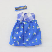 ギンガム×花柄ブルーのワンピース