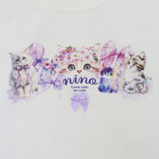 ラベンダーねこプリント パフスリーブTeeシャツ