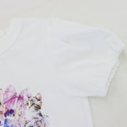 ラベンダーねこプリント パフスリーブTeeシャツ