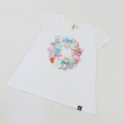 ミントストライプねこプリント 袖レースTeeシャツ☆