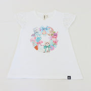 ミントストライプねこプリント 袖レースTeeシャツ☆