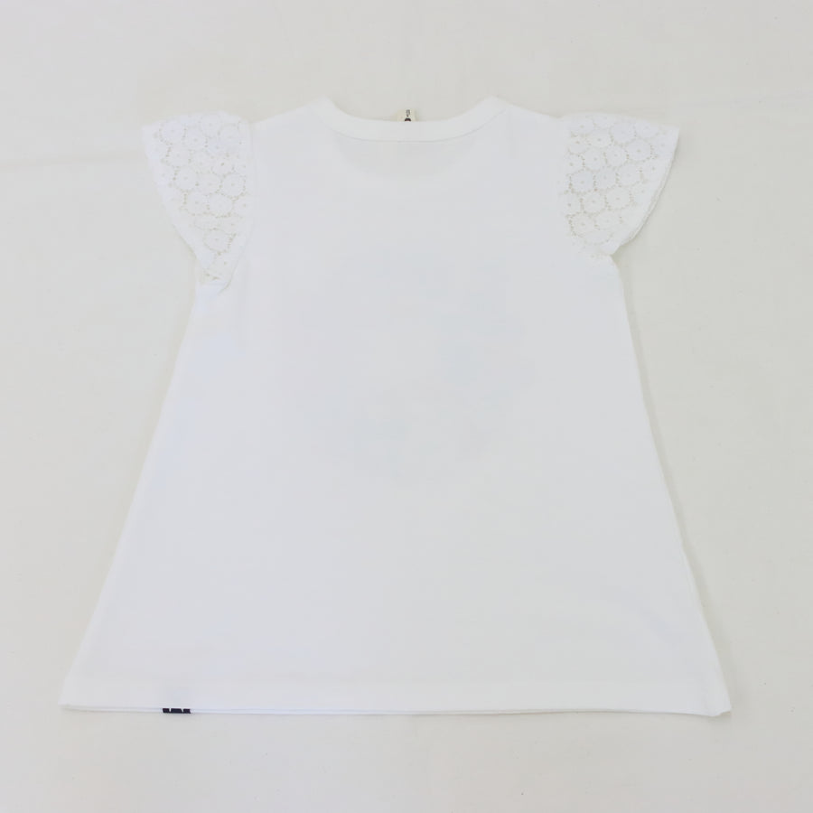 ミントストライプねこプリント 袖レースTeeシャツ☆