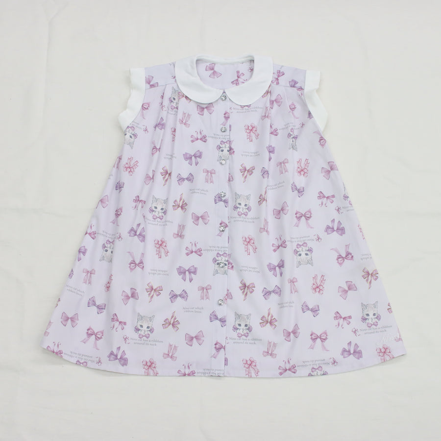 リボンねこオリジナルプリント前明きワンピース