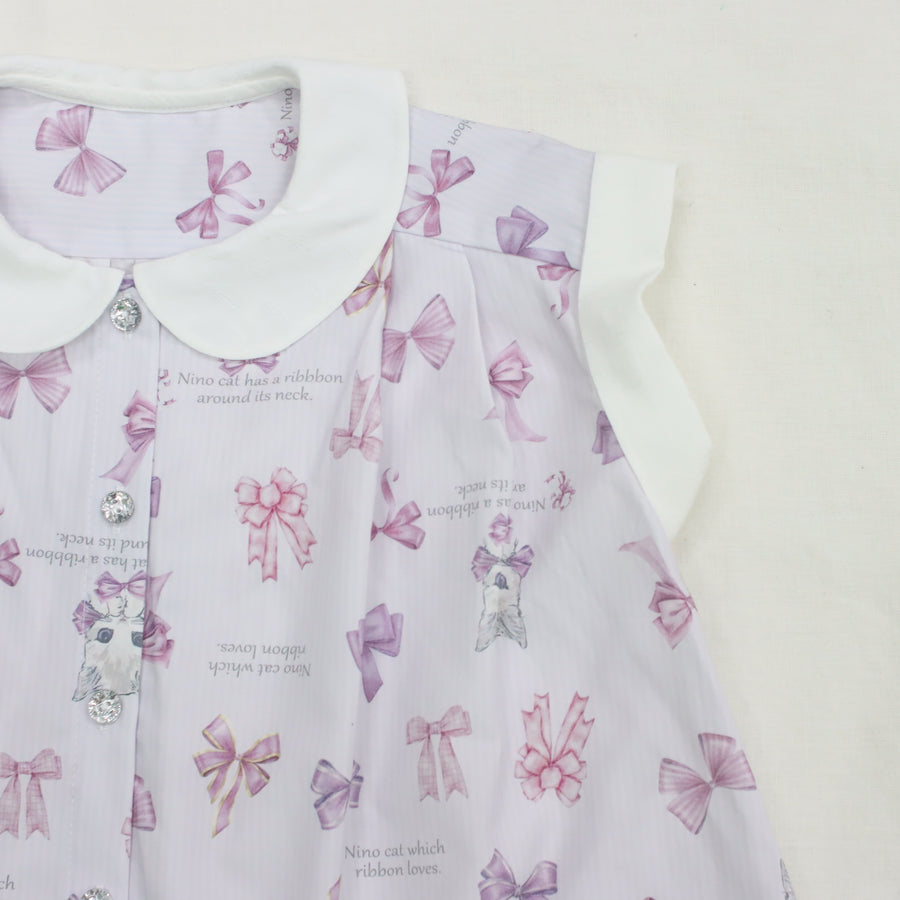 リボンねこオリジナルプリント前明きワンピース
