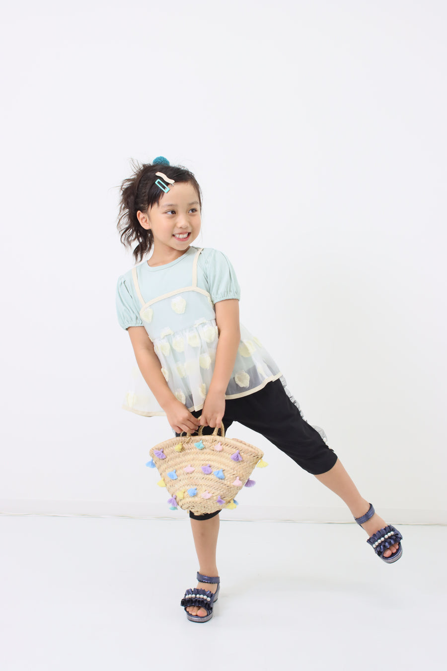 パール釦 6分丈パンツ