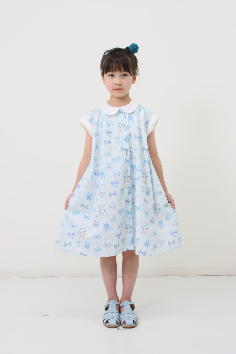 リボンねこオリジナルプリント前明きワンピース