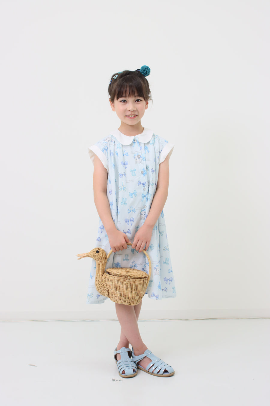 リボンねこオリジナルプリント前明きワンピース