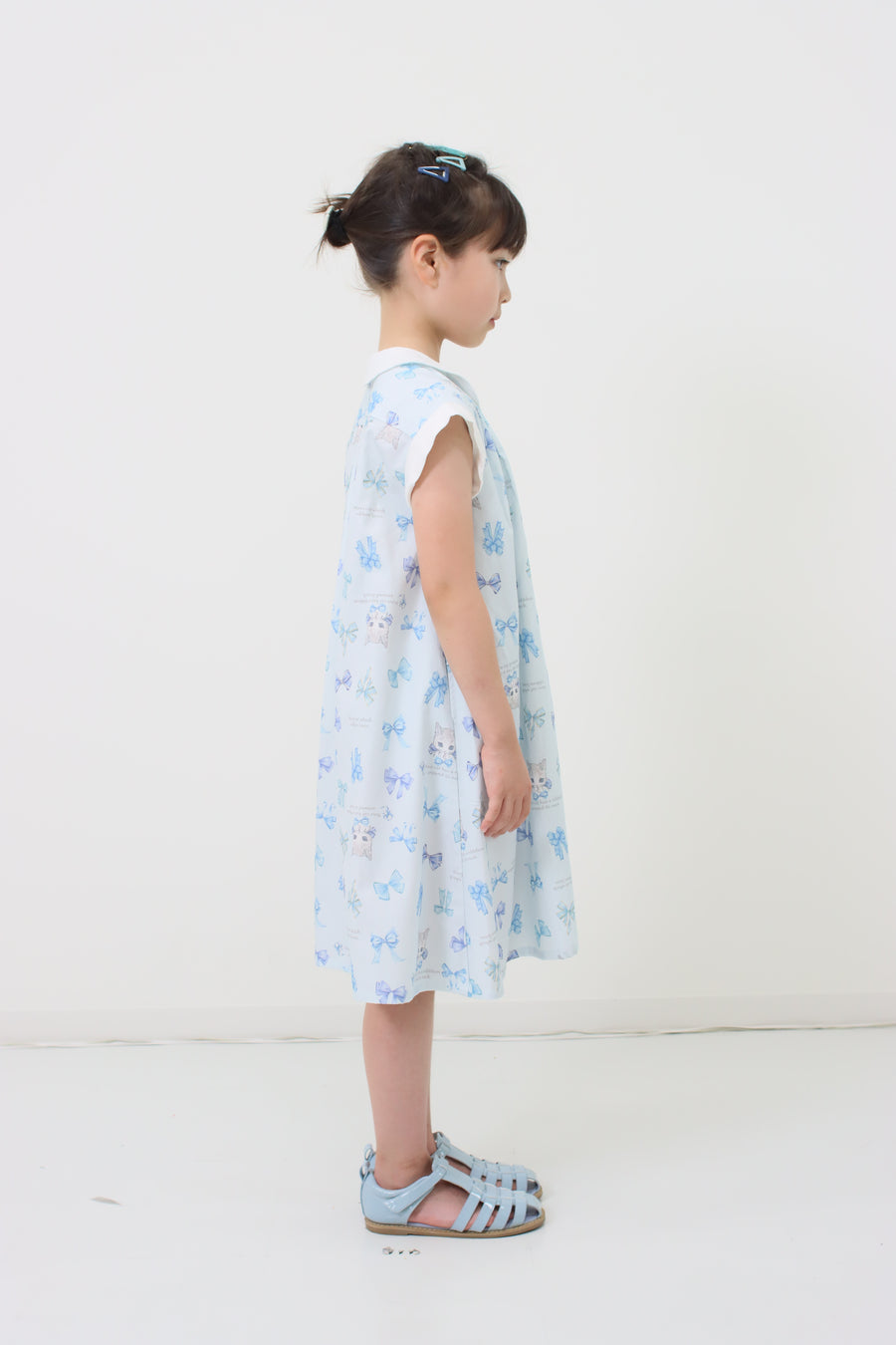 リボンねこオリジナルプリント前明きワンピース