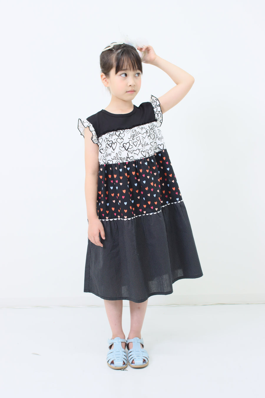 Tiered heart print dress