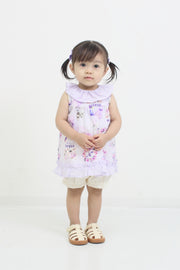 ラベンダーねこプリント　ベビースーツ