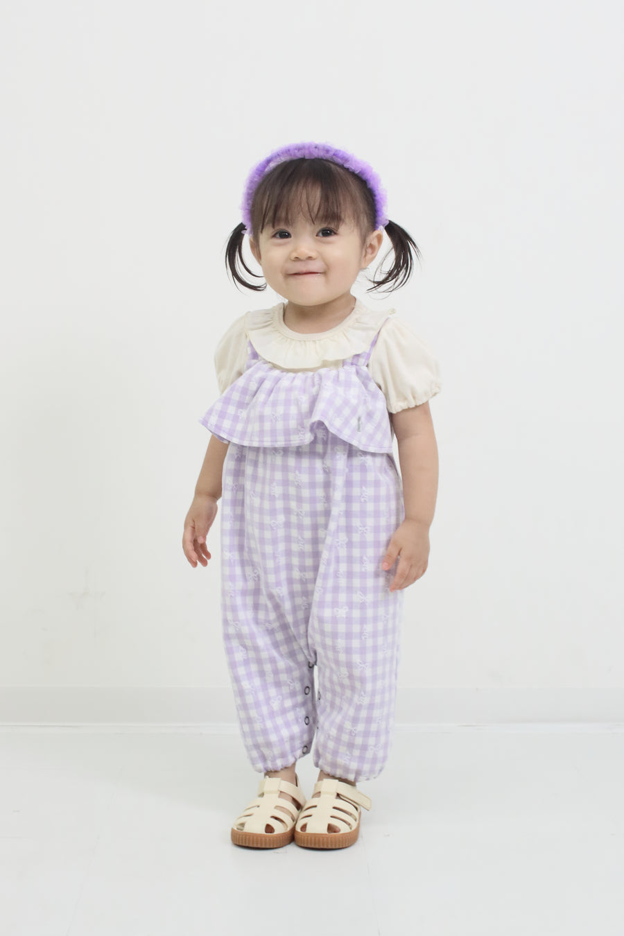 ギンガムレース　ベビーサロペット